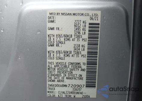 2021 Nissan Frontier Sv 4X2 from USA, damaged, VIN 1N6ED0EA8MN720907